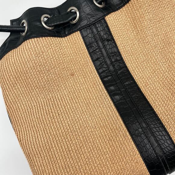 Paper Straw, Faux Leather & Studded Shoulder Bag - Picture 3 of 11